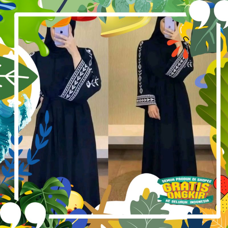 Gallery Exclusive Abaya Hitam Gamis Bordir Turkey Tazkiah Busui Tangan Lebar/ solat sholat ied idul 