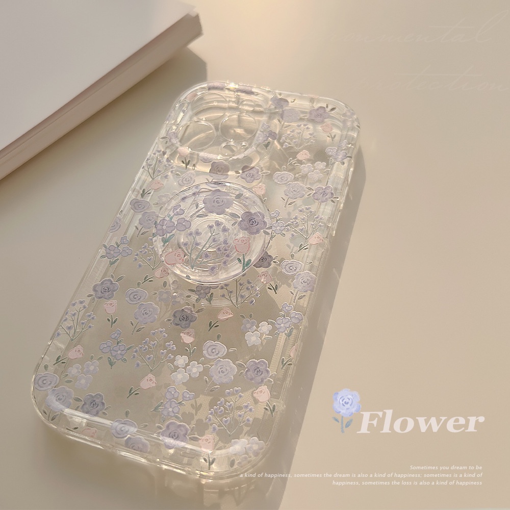 IPHONE Musim Panas Ungu Floral Transparan Pelindung Lensa Kamera TPU Phone Case Cover Dengan Tempat Bunga Untuk Iphone11 12 13 14 PLUS PRO MAX