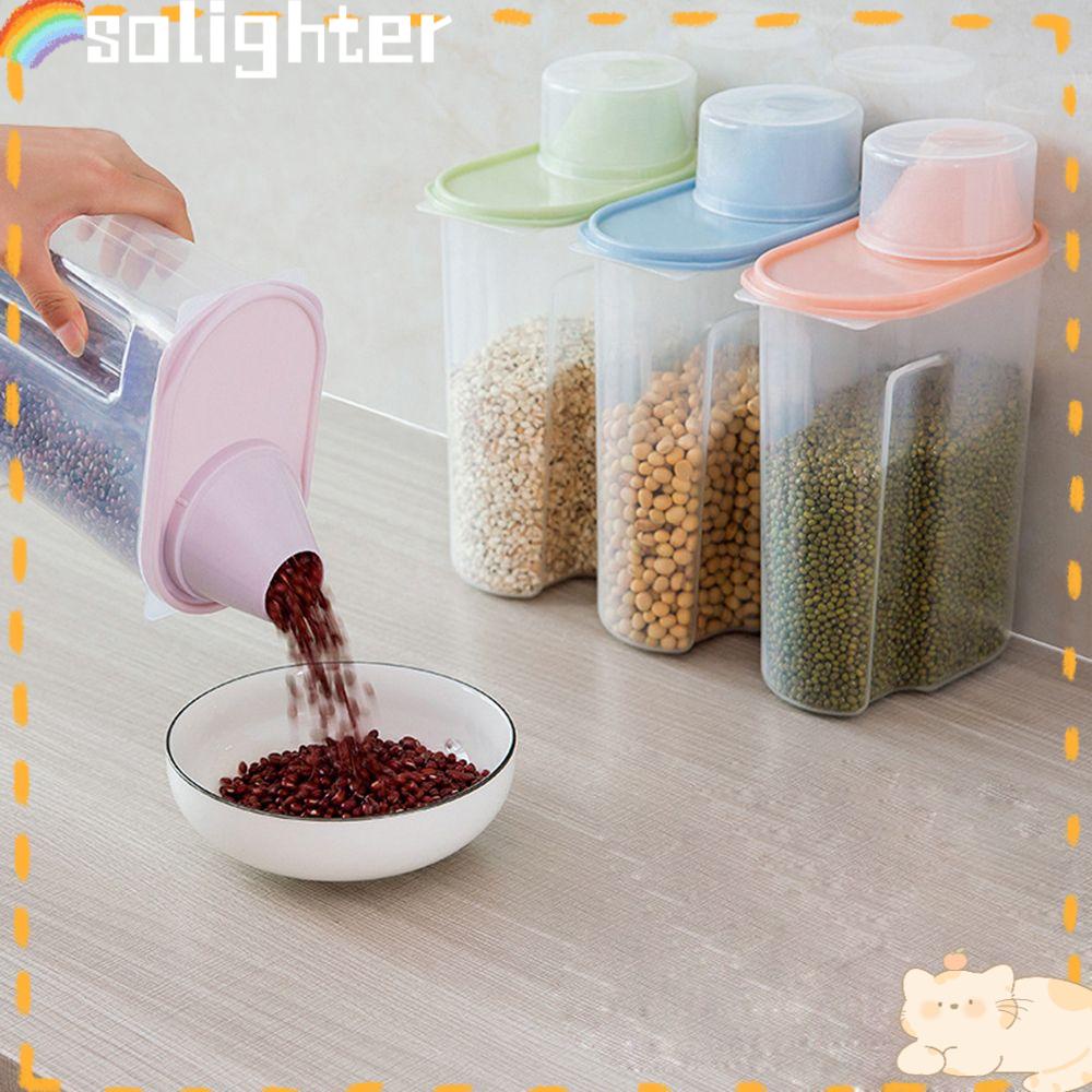 Solighter Multigrain Storage Tank Kulkas Dapur Botol Penyimpanan Butir Kering Tank Toples Wadah Bening Plastik