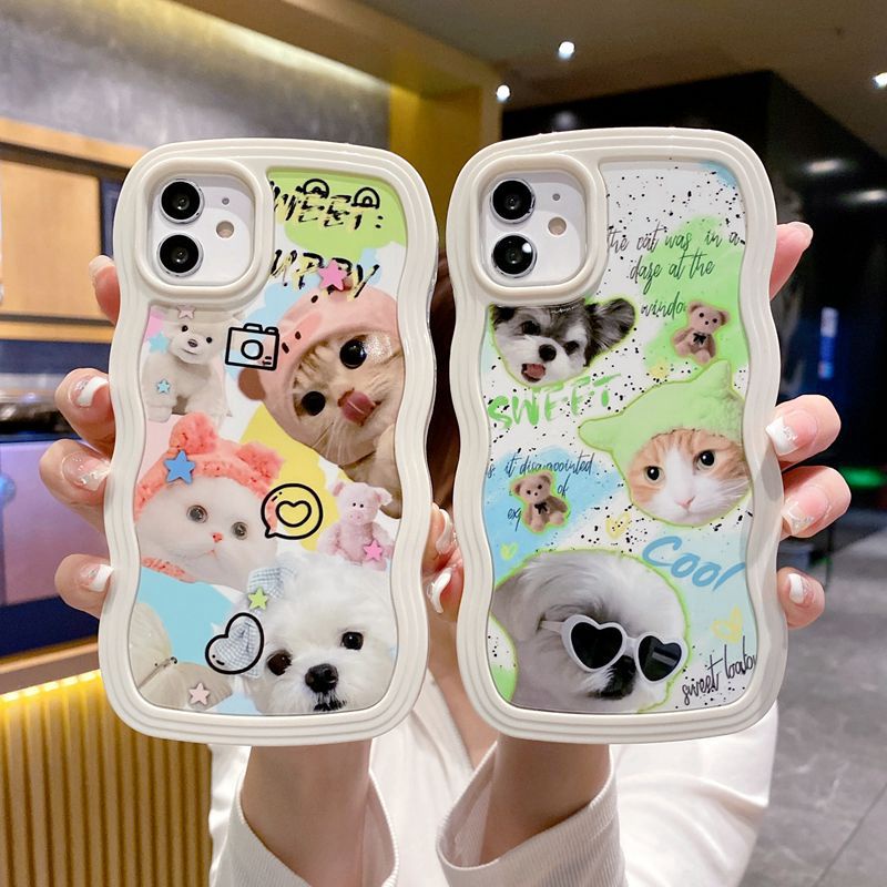 Cool Eyeglass Dog Cat 2in1 Wave Soft Case HP iP iPhone 14 13 12 11 Pro X XS XR Max 7 8 + Plus White FTD Casing Apple