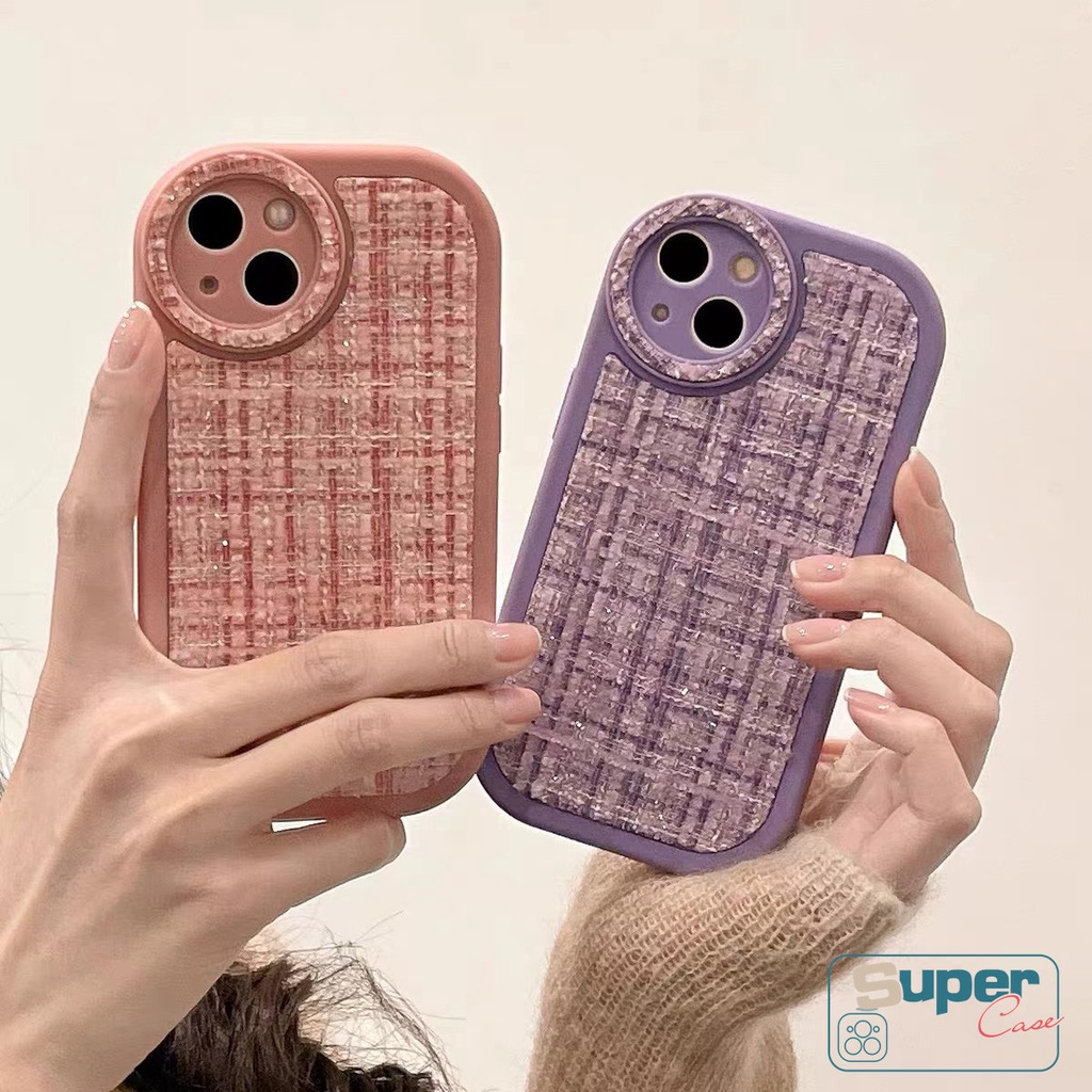 Casing Ponsel Sederhana Kompatibel Untuk iPhone Xr13 11 14 12 Pro Max7 14 8 Plus X XS Max SE 2020 Nuansa Kulit Tekstur Tenun Warna Macaron Shockproof Pelindung Lensa Bulat Soft Tpu Cover
