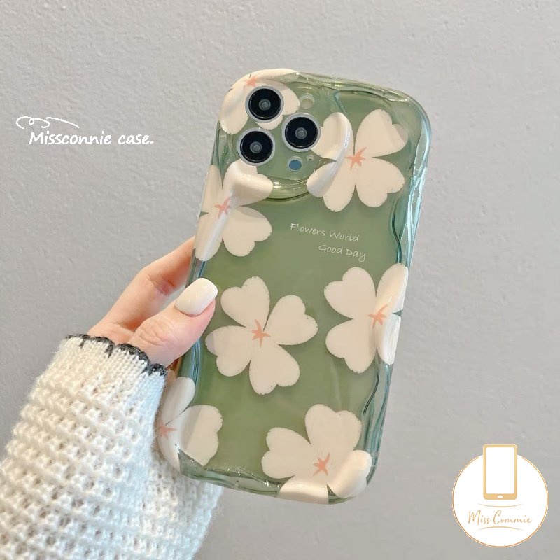 3d Wavy Curved Edge Floral Glossy Case Kompatibel Untuk iPhone 7plus 11 13 14 12 Pro Max XR 7 6s 6 8 Plus X XS Max SE 2020 Bunga Segar Shockproof Airbag Lembut Tpucover Belakang