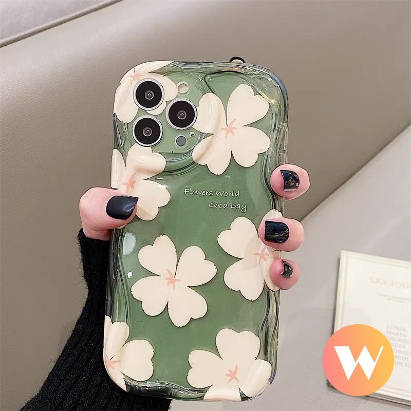 IPHONE Case Bunga Kompatibel Untuk Iphone11 13 12 14 Pro Max 7plus XR 7 8 6s 6 Plus X XS Max SE 2020 Tpu Lembut Shockproof Airbag Glossy 3D Wavy Curved Edge Fresh Flowers Back Cover