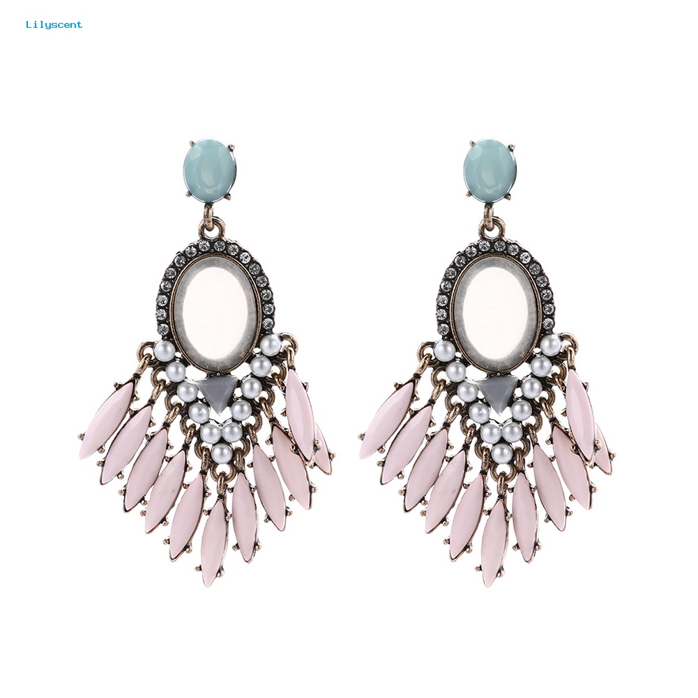 Lilyscent Baroque Wanita Berlian Imitasi Hias Geometris Menjuntai Telinga Stud Anting Perhiasan Pesta