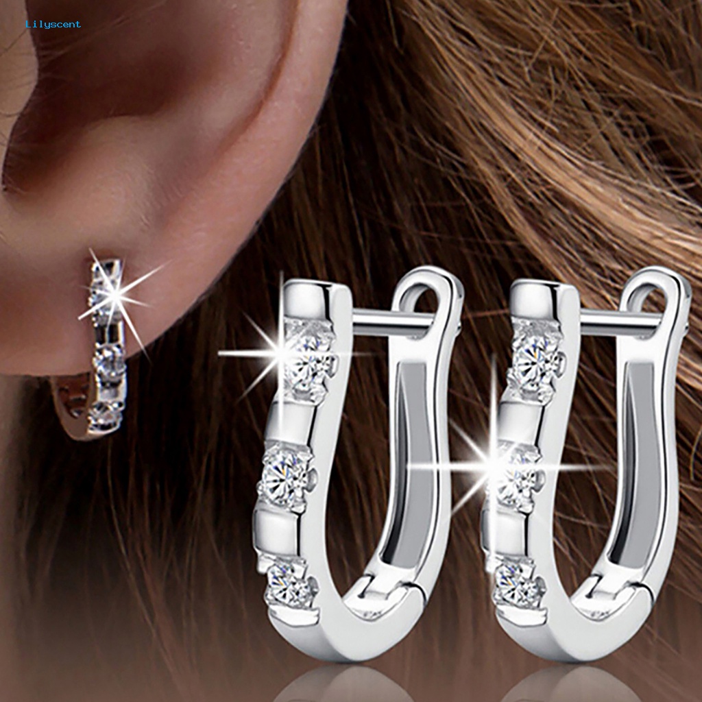 Lilyscent 1pasang Anting Alloy Untuk Perjamuan U-Shape Hias Cubic Zircon Wanita Hoop Earrings Menarik