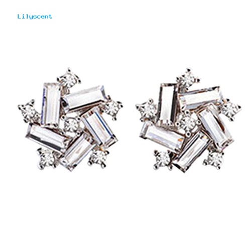 Lilyscent Women's Lucky Windmill Berlian Imitasi Warna Perak Ear Stud Earrings Perhiasan Pesta