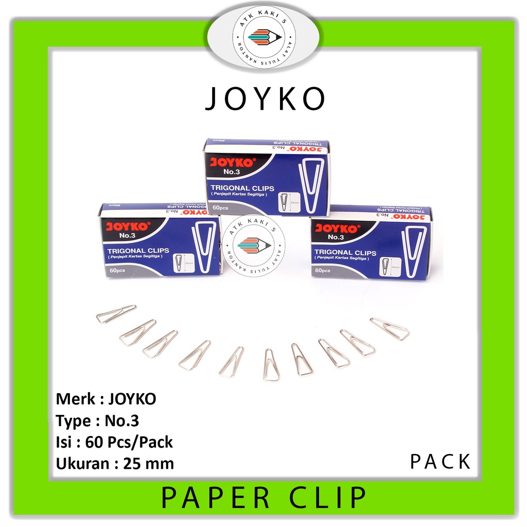 

JOYKO - Trigonal Clips Penjepit Kertas No.3 Kecil - PACK