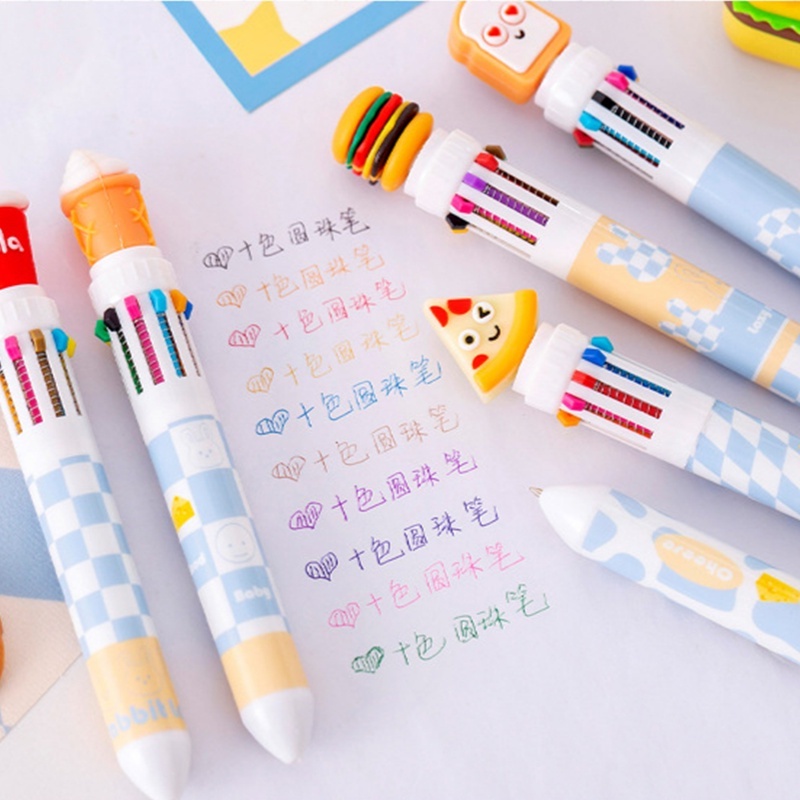 Bolpoin Multi Berwarna/Bolpen Shuttle 0.5mm 10-in-1 Retractable/Sepuluh Warna Kawaii Tulisan Alat Tulis Kantor Perlengkapan Sekolah