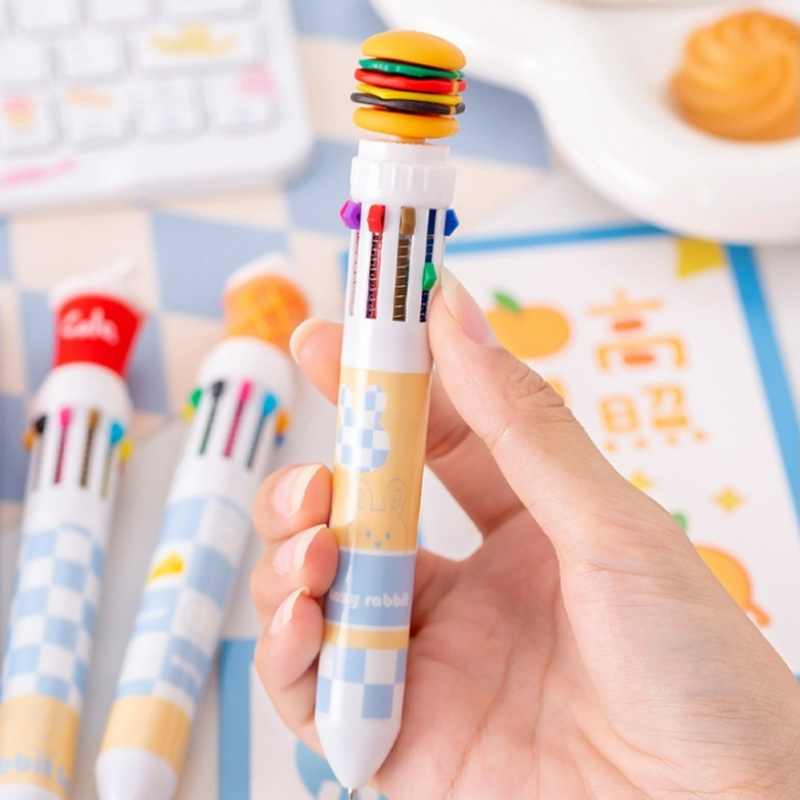 Bolpoin Multi Berwarna/Bolpen Shuttle 0.5mm 10-in-1 Retractable/Sepuluh Warna Kawaii Tulisan Alat Tulis Kantor Perlengkapan Sekolah