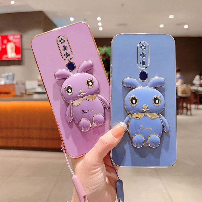 Andyh Case Handphone Untuk OPPO F11 Pro Kartun Lucu Kelinci Kecil Tepi Lurus Soft Shell Mengirim lanyard Silikon