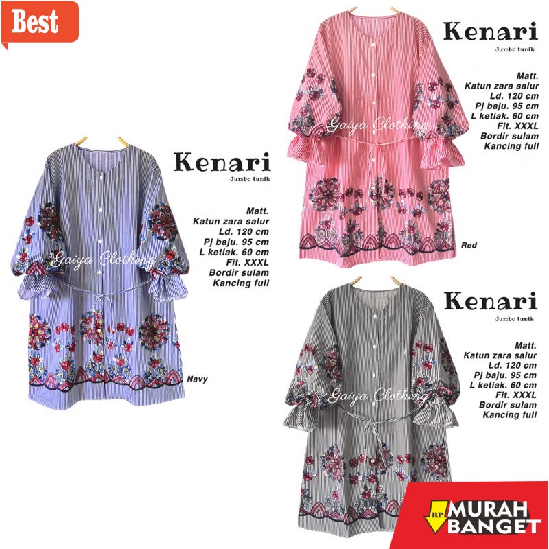 Tunik jumbo terbaru untuk wanita- TUNIK JUMBO BORDIR KATUN SALUR WANITA LD. 120 - KENARI TUNIK