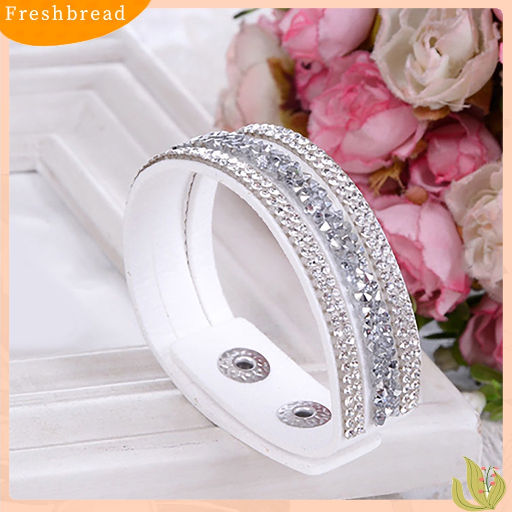 &lt; Freshbread &gt; Wanita Fashion Gelang Tangan Kulit Imitasi Kristal Berlian Imitasi Untuk Hadiah Perjamuan Pacaran