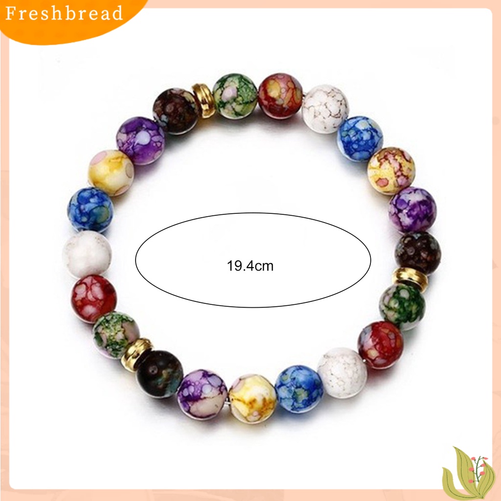 < Freshbread > Beads Gelang Manik-Manik Warna-Warni Tali Elastis Adjustable All-match Hadiah Hias Faux Volcanic Agate Stone Energy Bangle Fashion Charm Untuk Pacaran