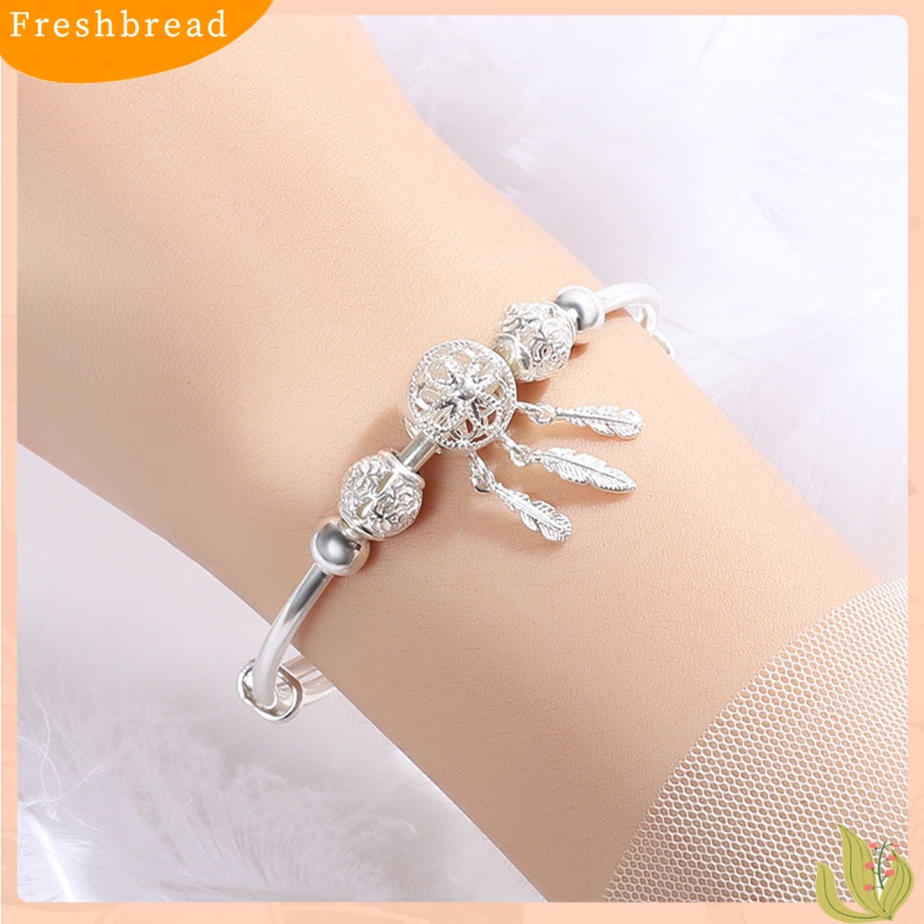 &lt; Freshbread &gt; Wanita Gelang Bentuk Lingkaran Manik Bulat Elegan Dipoles Mudah Cocok Dengan Warna Silver Keadaan Yang Dapat Disesuaikan Keadaan Yang Dapat Disesuaikan Bulu Rumbai Lady Bangle Hadiah