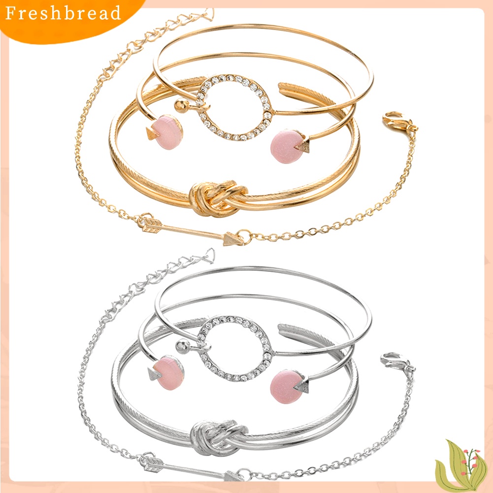 &lt; Freshbread &gt; 4Pcs/Set Wanita Simpul Panah Berlian Imitasi Bertatahkan Lingkaran Pesona Gelang Bangle Perhiasan