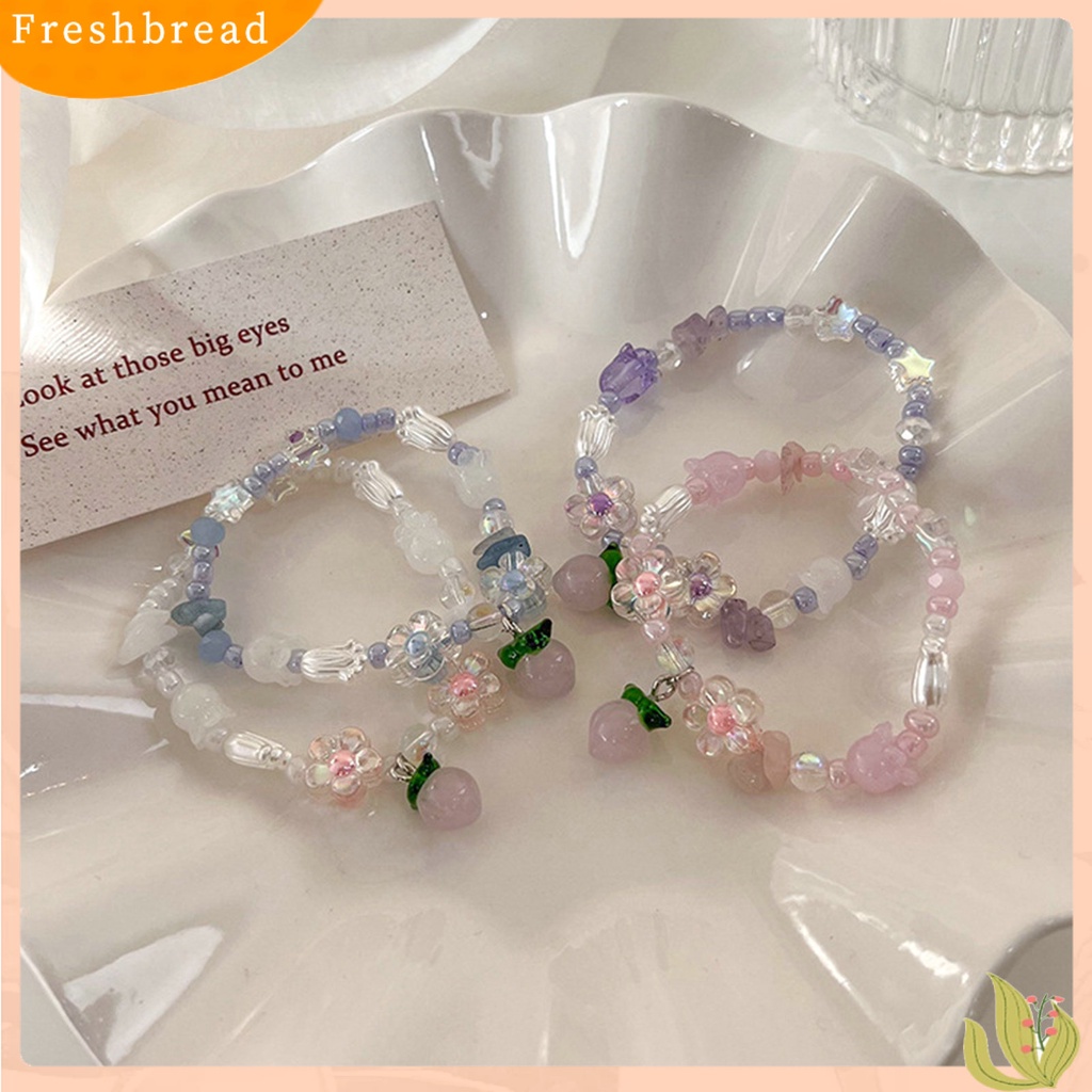 &lt; Freshbread &gt; Gelang Manik-Manik Bentuk Indah Tahan Luntur Berwarna Glasir Wanita Musim Panas Bunga Gelang Dengan Peach Charms Hadiah Ulang Tahun