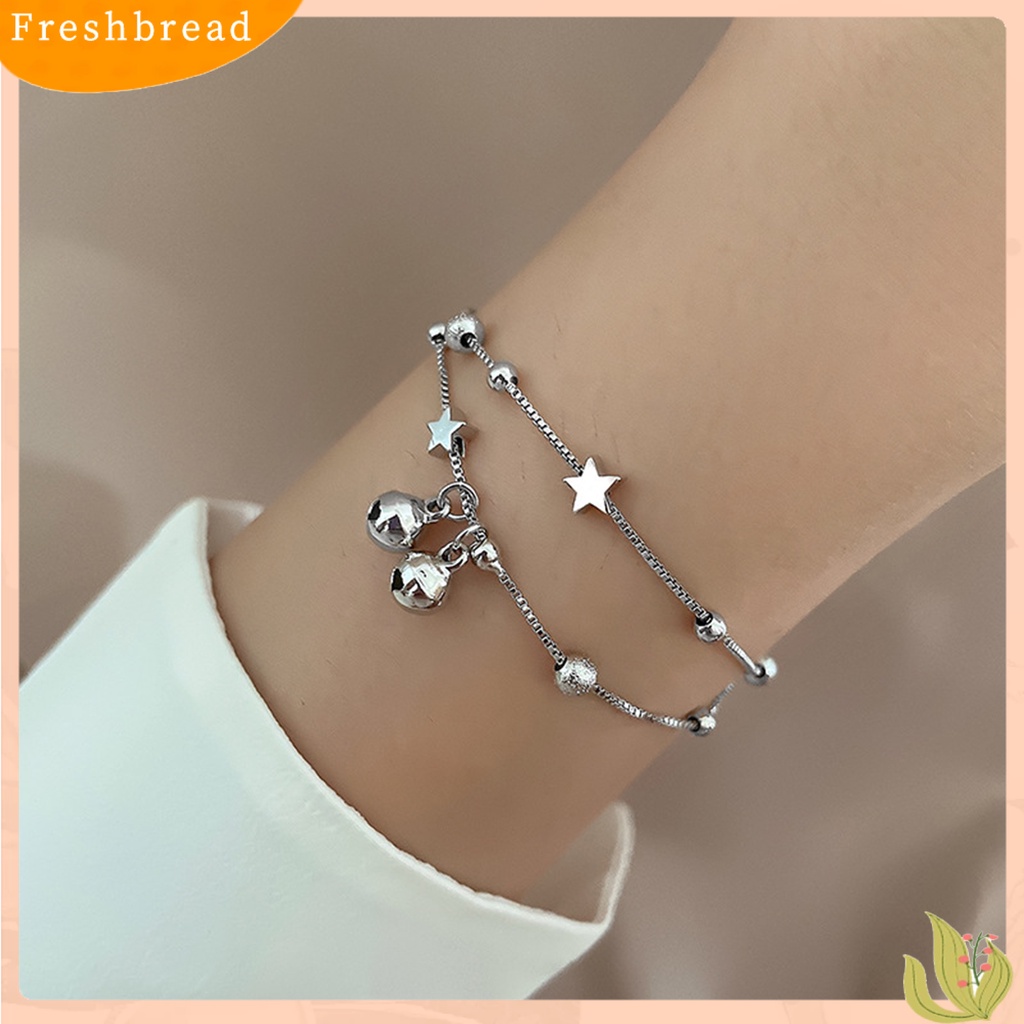 &lt; Freshbread &gt; Wanita Gelang Kepribadian Temperamen Gaya Korea Matte Double-layered Dekorasi Aksesori Bintang Bell Cuff Bracelet Untuk Tanggal