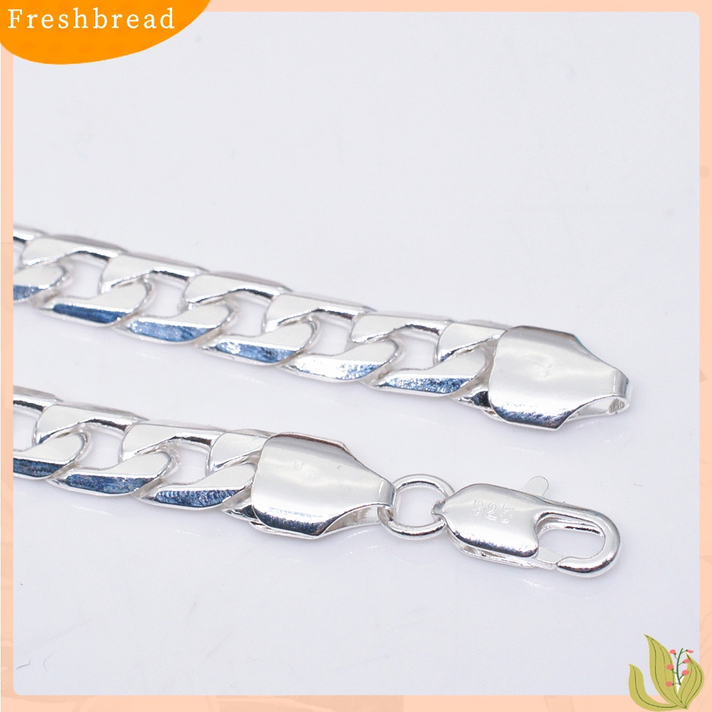 &lt; Freshbread &gt; 8mm Fashion Perak Disepuh Curb Rantai Gelang Bangle Wanita Pria Perhiasan Pesta