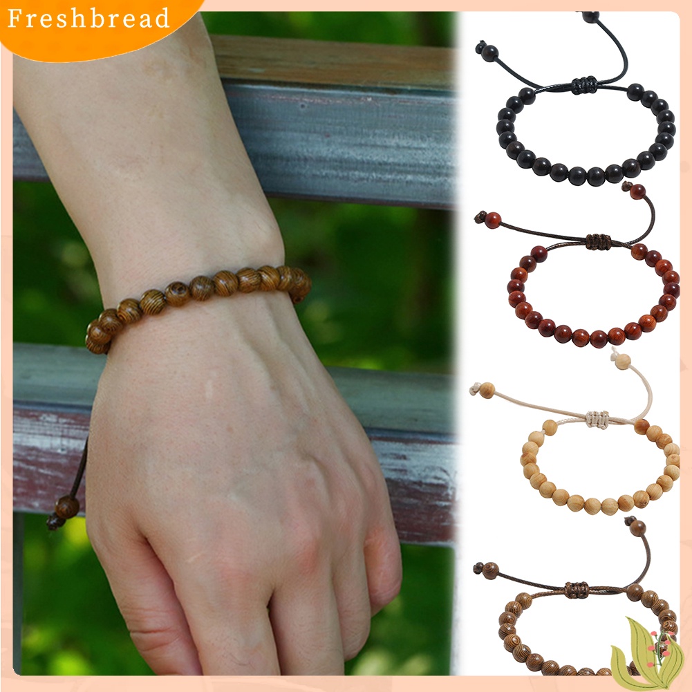 &lt; Freshbread &gt; Handmade Unisex Manik-Manik Kayu Tali Lilin Gelang Hadiah Perhiasan Tangan Rohani