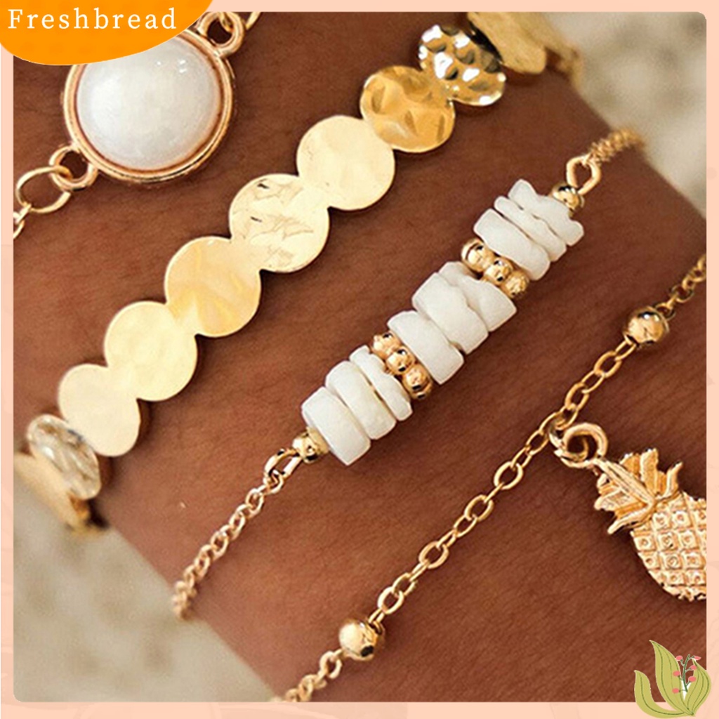 &lt; Freshbread &gt; 4Pcs/Set Gelang Alloy Bohemia Artistik Multi Gaya Gelang Liontin Nanas Untuk Kehidupan Sehari-Hari