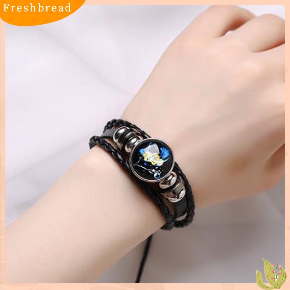 &lt; Freshbread &gt; Unisex Constellation Kaca Cabochon Pesona Multilayer Braided Luminous Bracelet