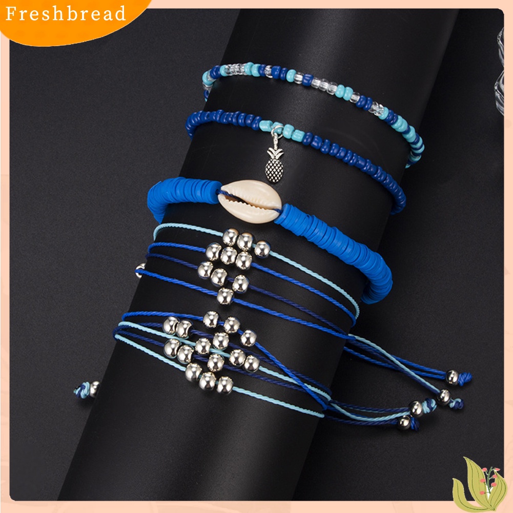 &lt; Freshbread &gt; 5Pcs/Set Boho Wanita Shell Nanas Pesona Manik-Manik Bangle Gelang Perhiasan Hadiah