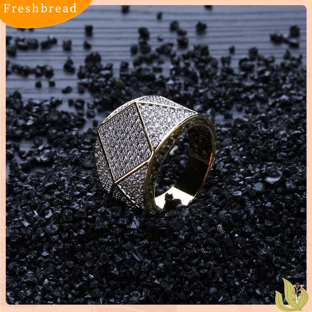 < Freshbread > Fashion Pria Geometris Berlian Imitasi Bertatahkan Jari Cincin Pesta Perjamuan Perhiasan Hadiah