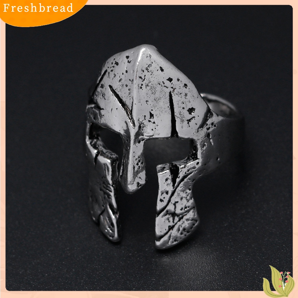 &lt; Freshbread &gt; 2Pcs Vintage Pria Helm Spartan Hero Penutup Wajah Cincin Jari Terbuka Perhiasan Pesta