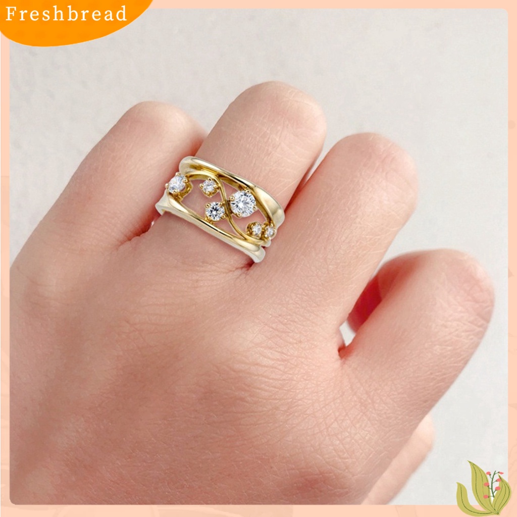 &lt; Freshbread &gt; Wavy Geometric Line Shaped Ring Golden Rhinestone Aksesoris Perhiasan Wanita