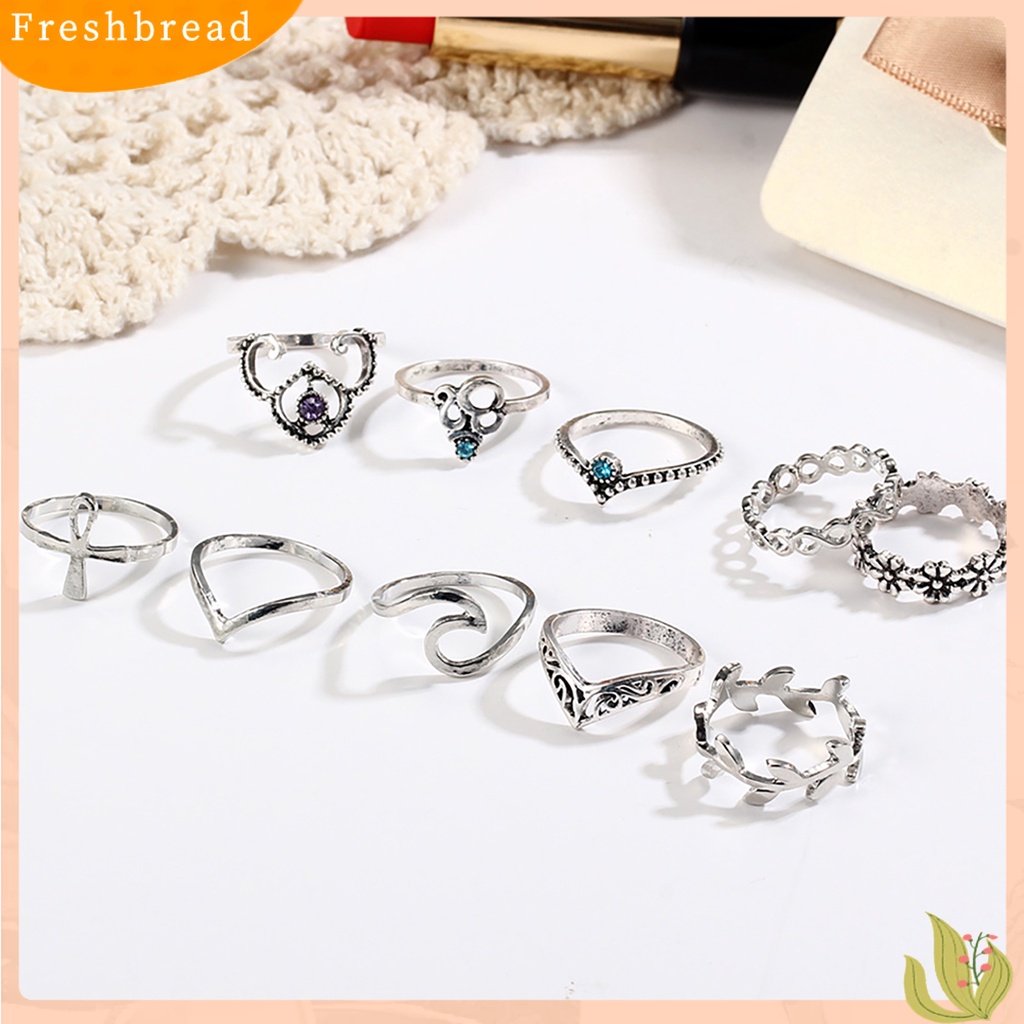 &lt; Freshbread &gt; 10pcs Cincin Buku Jari Vintage Bentuk Bunga Wanita V Shape Knuckle Band Untuk Club