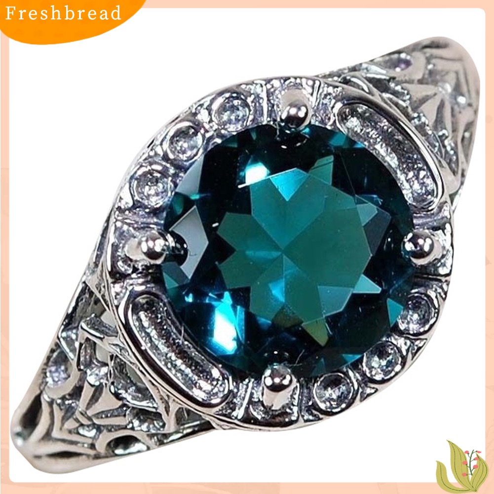 < Freshbread > Retro Wanita Besar Berlian Imitasi Bertatahkan Hollow Ukir Cincin Vintage Pesta Perhiasan
