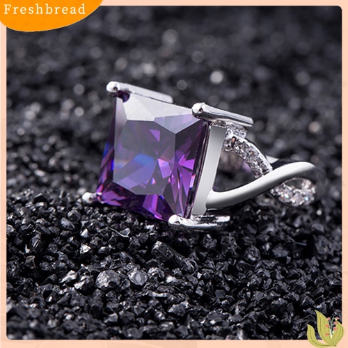 < Freshbread > Wanita Persegi Berlian Imitasi Bertatahkan Pertunangan Buku Jari Cincin Fashion Perhiasan Hadiah