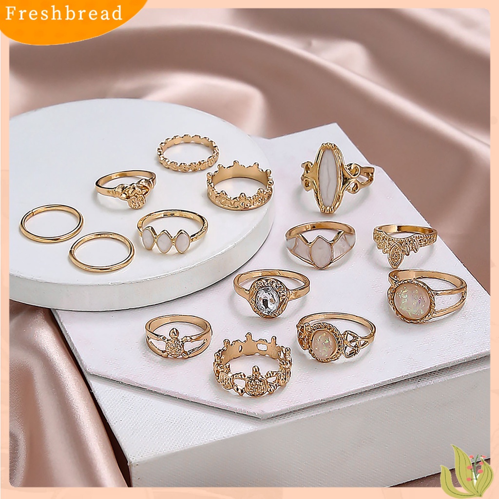 &lt; Freshbread &gt; 14 Pcs Berongga Dapat Ditumpuk Buku Jari Cincin Paduan Gaya Etnik Langit Berbintang Permata Imitasi Jari Rings Perhiasan Aksesori