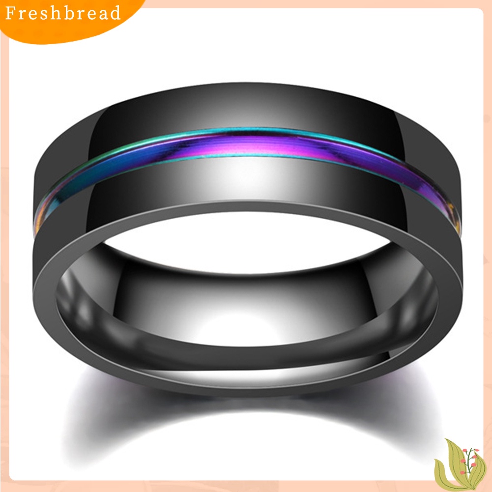 &lt; Freshbread &gt; Fashion Unisex Dua Warna Tipis Multicolor Line-Inside Band Finger Ring Jewelry