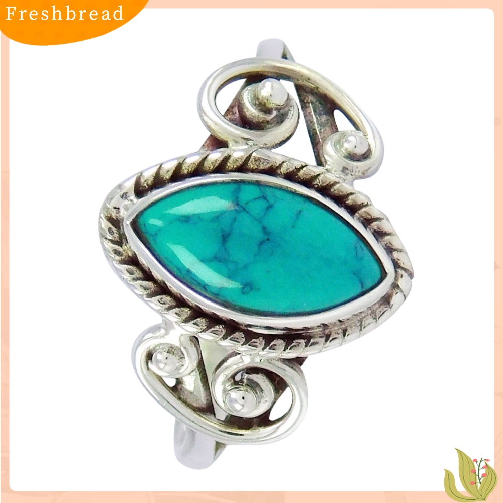 &lt; Freshbread &gt; Antik Marquise Cut Turquoise Finger Cincin Wanita Tibetan Ukir Perhiasan Hadiah