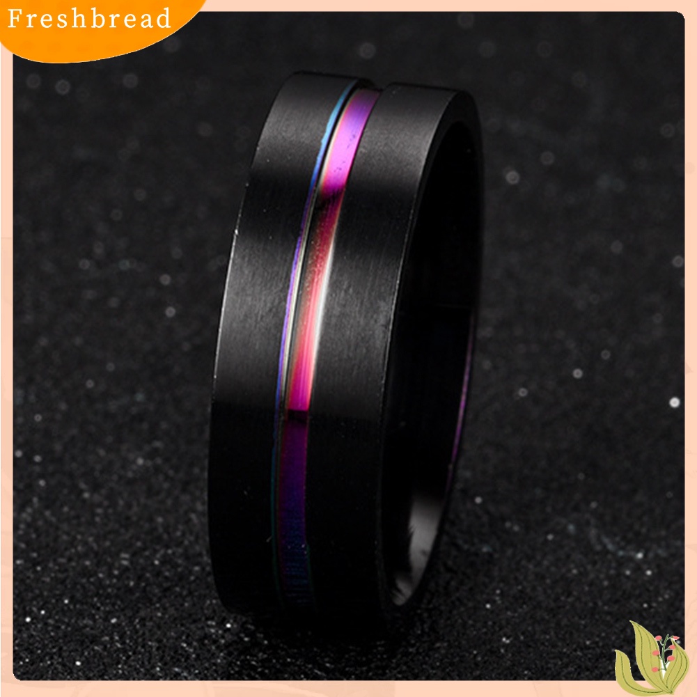 &lt; Freshbread &gt; Fashion Unisex Dua Warna Tipis Multicolor Line-Inside Band Finger Ring Jewelry