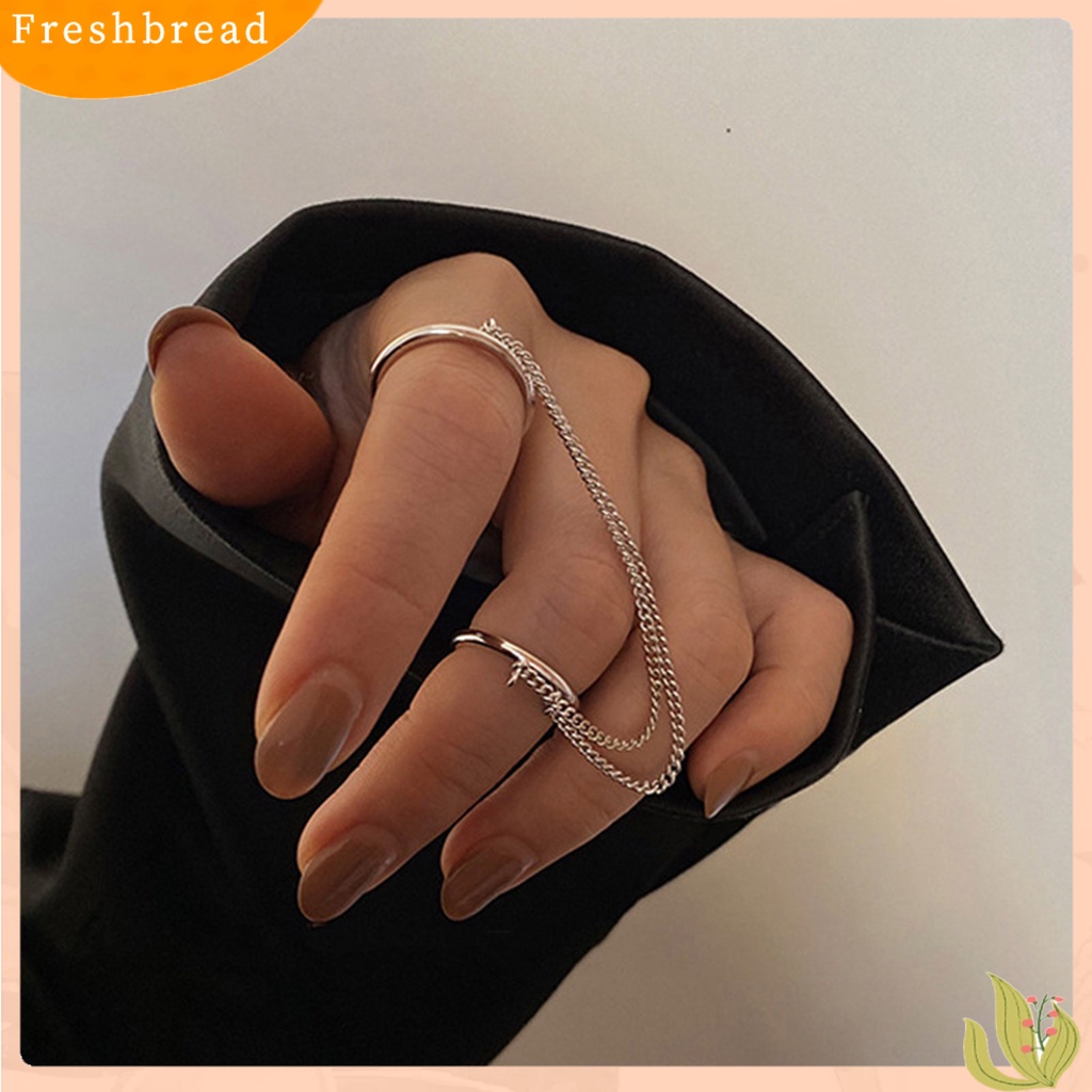 &lt; Freshbread &gt; Cincin Rantai Jari Ganda Dapat Ditumpuk Adjustable Unisex Dua Lapisan Pembukaan Rantai Cincin Perhiasan Hadiah