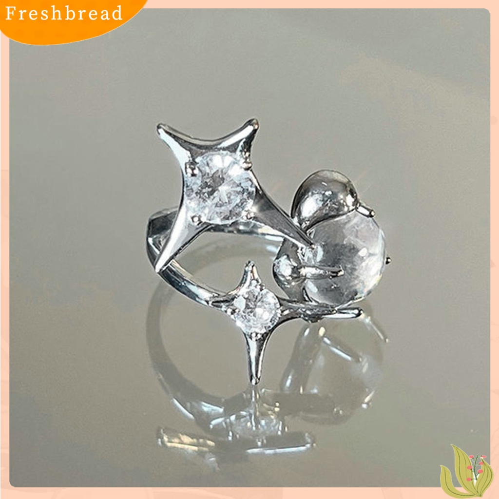 &lt; Freshbread &gt; Cincin Pesta Bersinar Aesthetic Electroplating Kristal Imitasi Dapat Disesuaikan Berdandan Kilau Terang Gadis Cubic Zirconia Bintang Tidak Teratur Terbuka Cincin Perhiasan Aksesoris