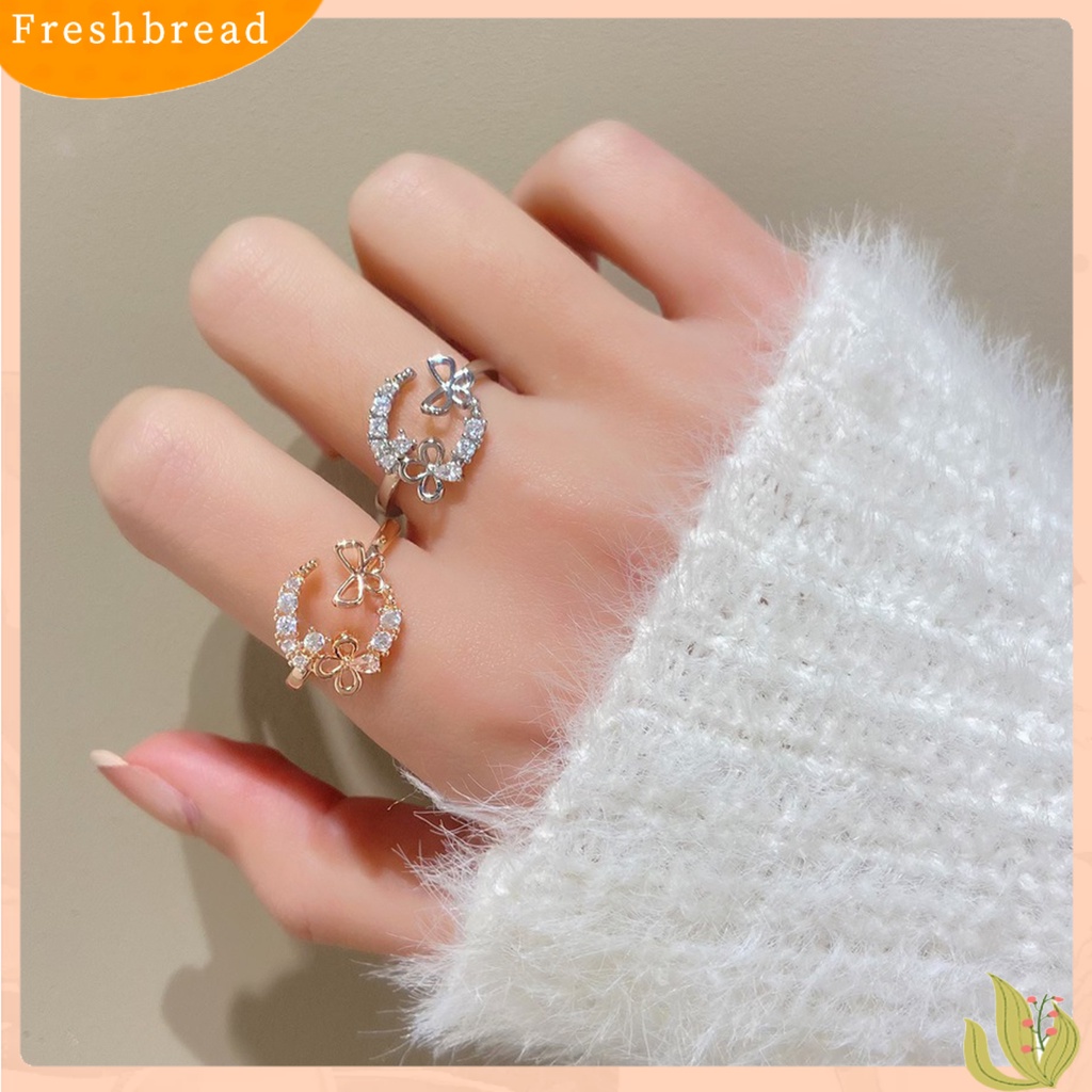 &lt; Freshbread &gt; Knuckle Ring Cubic Zirconia Geometris Electroplating Kepribadian Yang Dapat Disesuaikan Dekoratif Hypoallergenic Mewah Kupu-Kupu Terbuka Cincin Perhiasan Aksesori