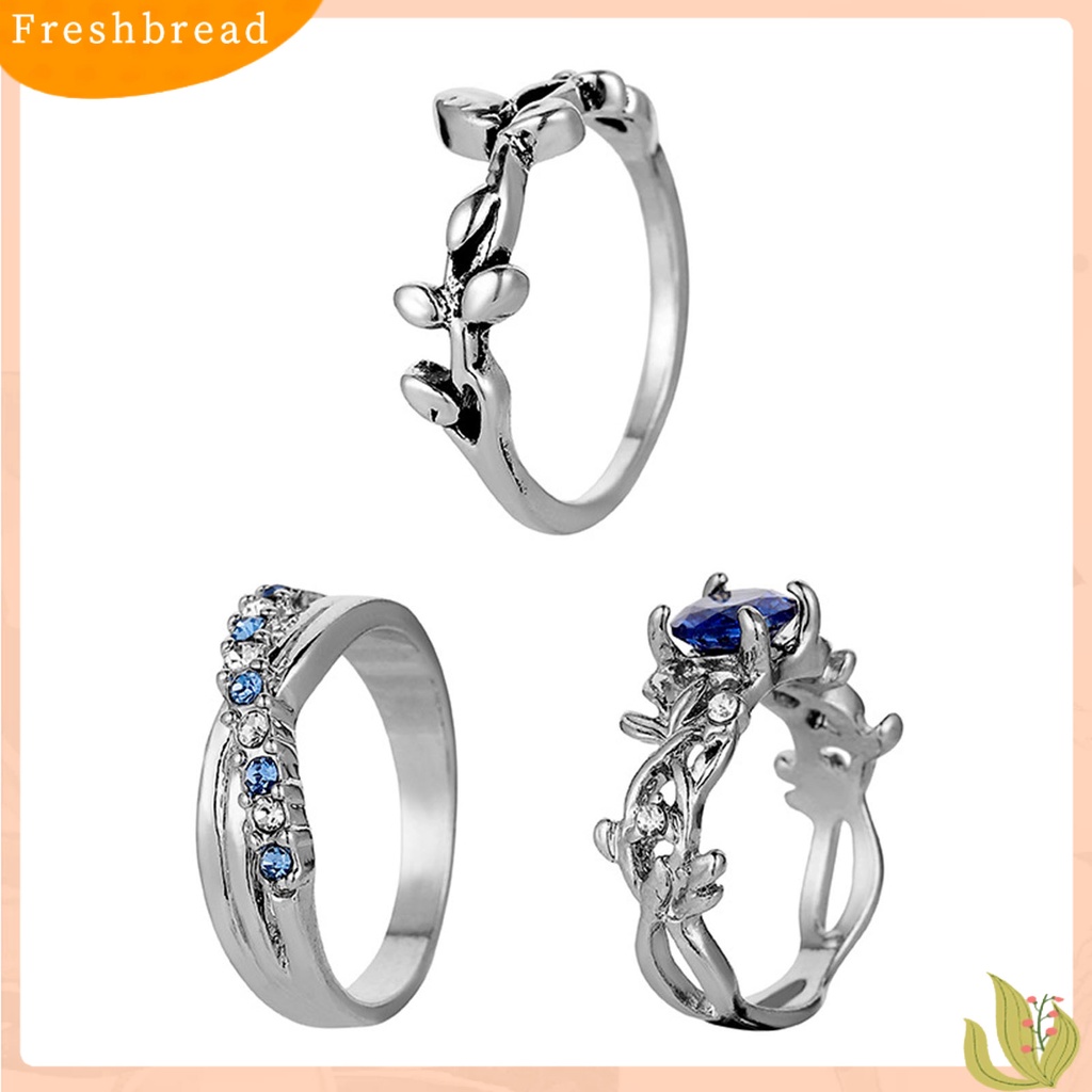 &lt; Freshbread &gt; 3Pcs Cincin Wanita Bunga Perhiasan Permata Imitasi Bersinar Stackable Knuckle Rings Untuk Pesta Perjamuan Prom