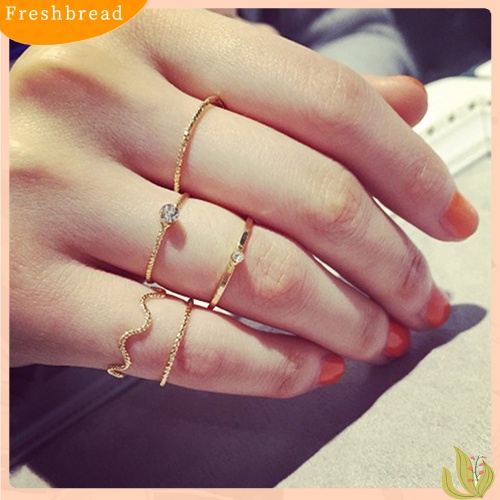 &lt; Freshbread &gt; 5Pcs/Set Band Cincin Gelombang Tumpuk Diatas Buku Jari Midi Rings Lady Jewelry Charm