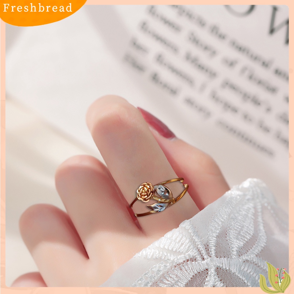 &lt; Freshbread &gt; Wanita Cincin Mawar Ganda Warna Perhiasan Electroplating Bunga Chic Cincin Hadiah Ulang Tahun