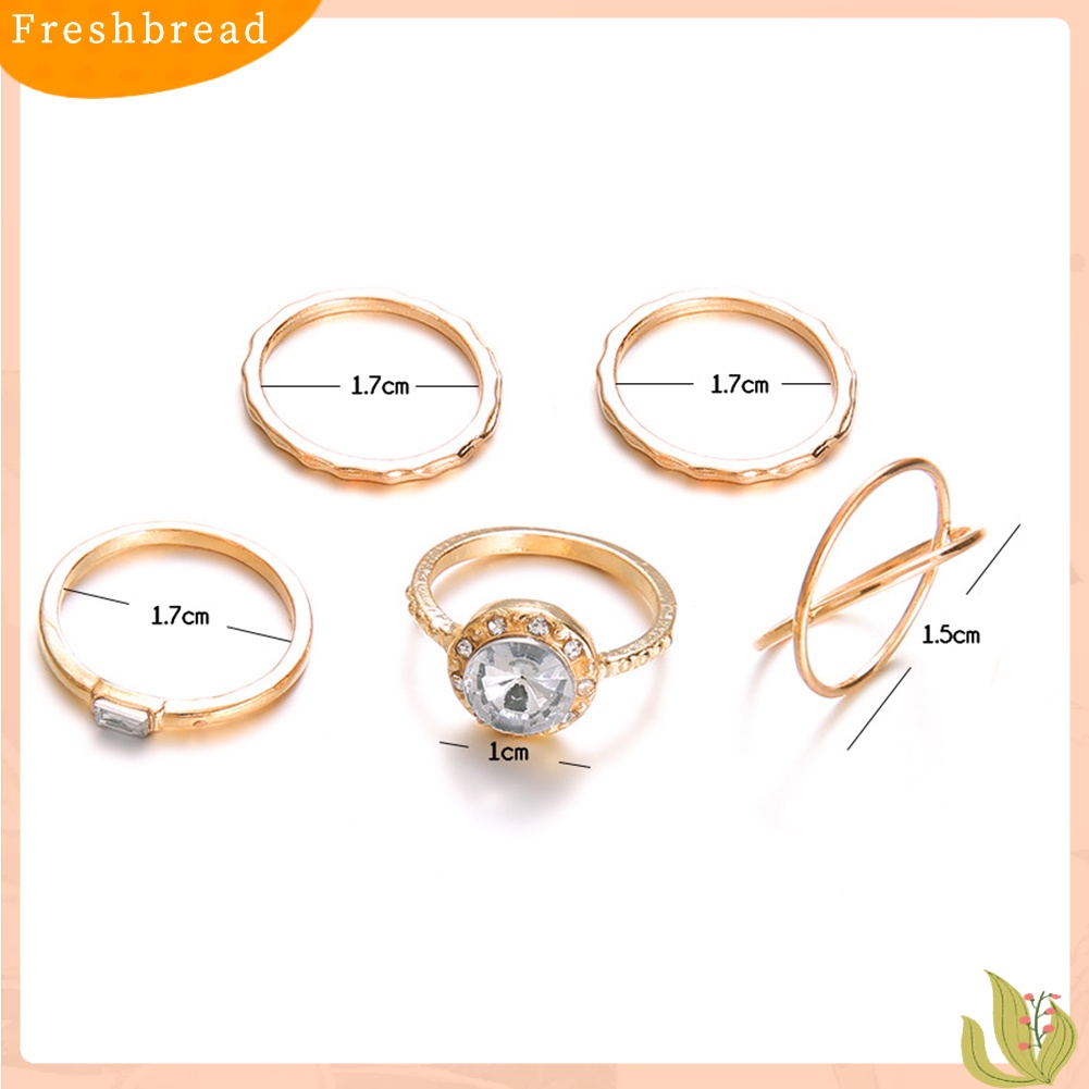 &lt; Freshbread &gt; 5Pcs/Set Fashion Wanita Cross Bulat Cubic Zirconia Jari Cincin Perhiasan Pesta