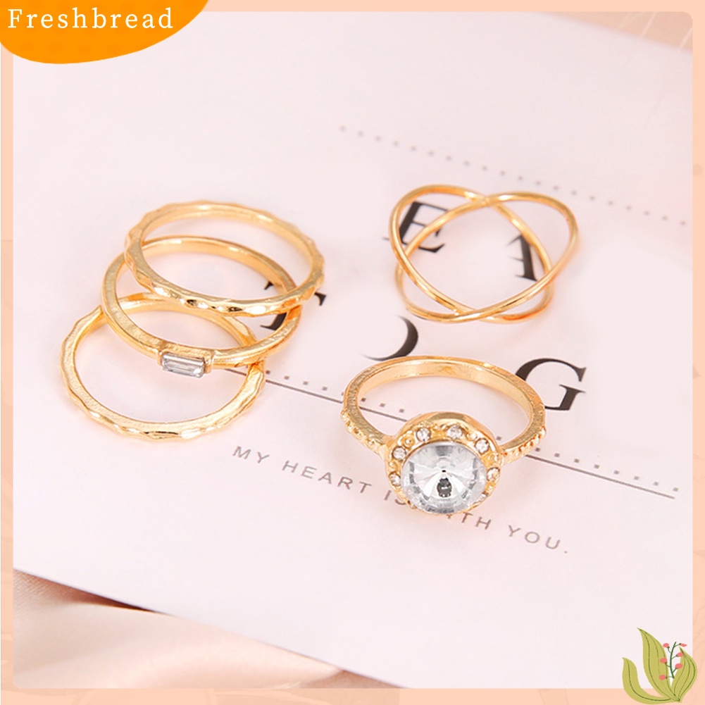 < Freshbread > 5Pcs/Set Fashion Wanita Cross Bulat Cubic Zirconia Jari Cincin Perhiasan Pesta