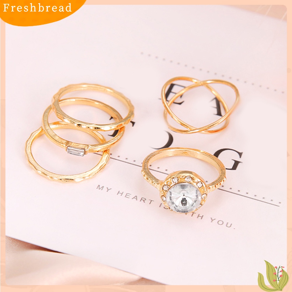 &lt; Freshbread &gt; 5Pcs/Set Fashion Wanita Cross Bulat Cubic Zirconia Jari Cincin Perhiasan Pesta