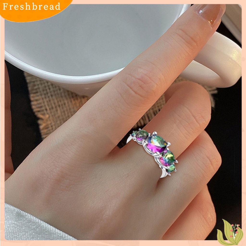 &lt; Freshbread &gt; Romantis Pengerjaan Indah Wanita Cincin Tembaga Warna-Warni Kristal Imitasi Pernikahan Band Perhiasan Aksesori