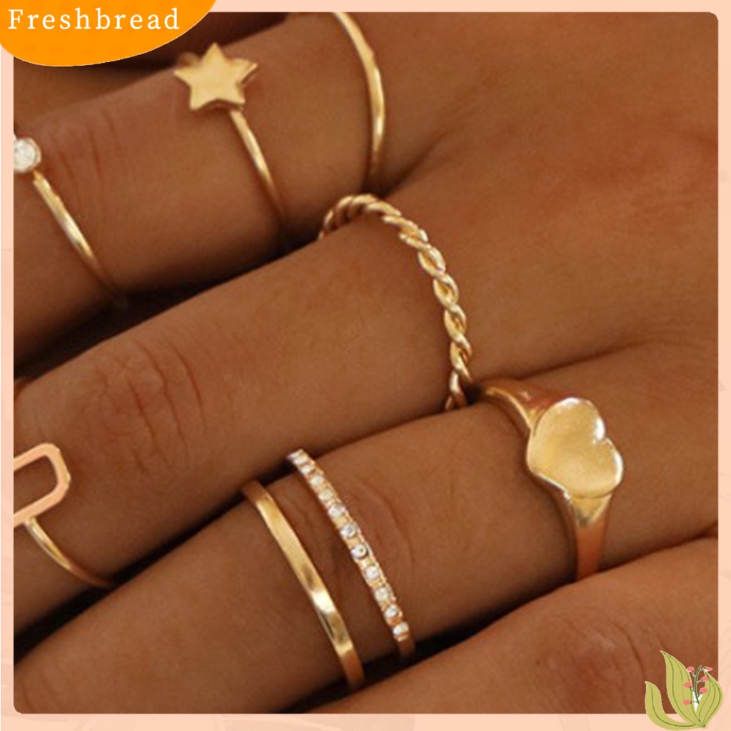 &lt; Freshbread &gt; 8Pcs Cincin Jari Bintang Berujung Lima Berlian Imitasi Perhiasan Electroplating Geometris Cincin Hadiah Ulang Tahun