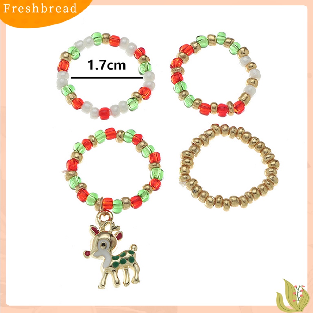 &lt; Freshbread &gt; 4Pcs Cincin Wanita Hias All-match Set Cincin Manik Elk Natal DIY Untuk Anak Perempuan