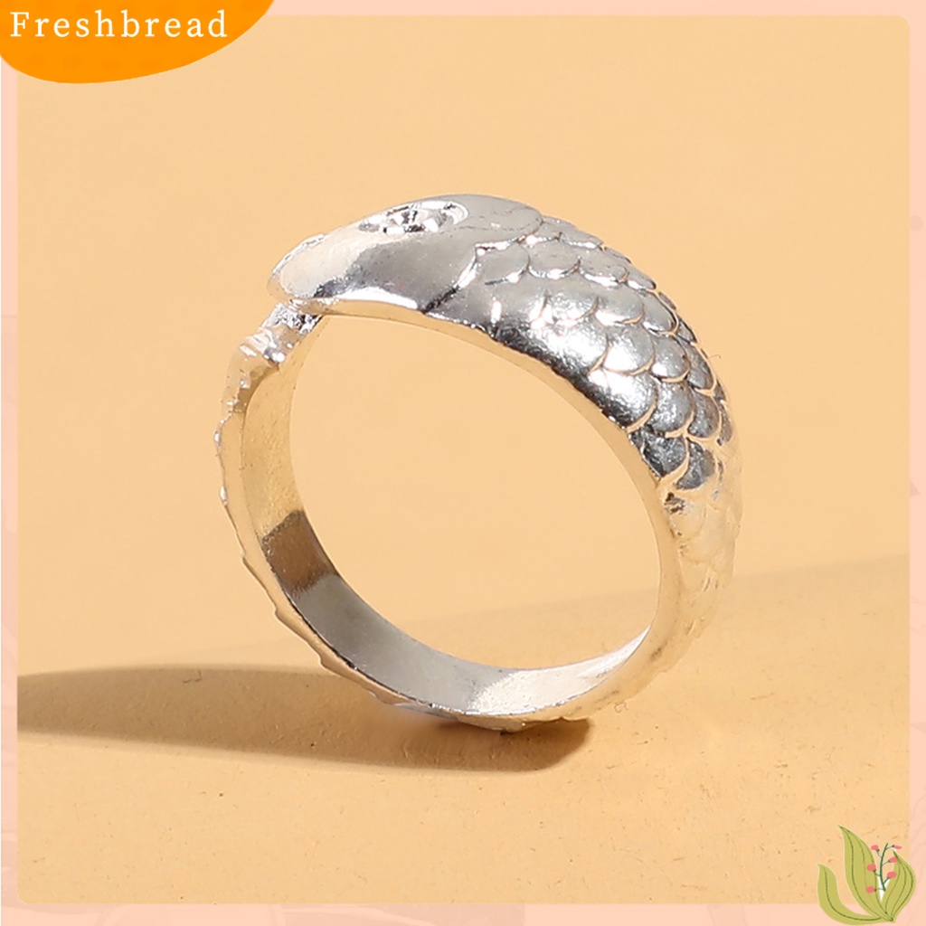 &lt; Freshbread &gt; Lady Ring Lebar Ukir Kokoh Warna Perak Ikan Adjustable Ring Perhiasan Aksesoris