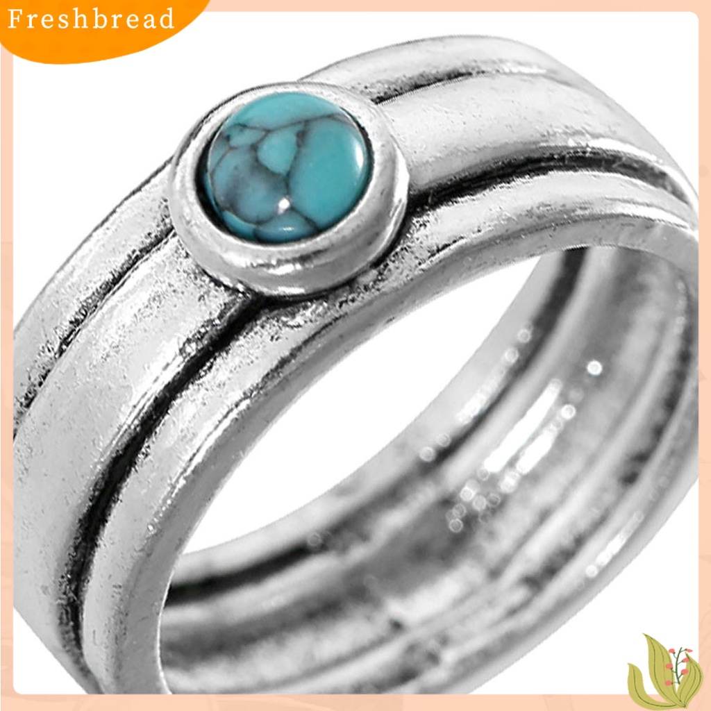 &lt; Freshbread &gt; Tiga Lapisan Pernyataan Sederhana Cincin Vintage Gaya Etnik Turquoise Lady Ring Perhiasan Alat Ekstra